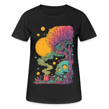 Psychedelischer Baumskull im Kosmos - Frauen T-Shirt atmungsaktiv - Schwarz - Vorne - AI Model Female 172 light (172cm)