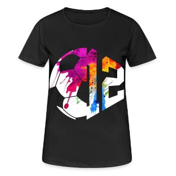 NON. 12e FOOTBALLEUR NUMÉRO 12 FOOTBALL 12E ANNIVERSAIRE - T-shirt respirant Femme - noir - Devant - AI Model Female 172 light (172cm)