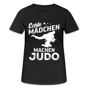 echte maedchen machen judo  - Frauen T-Shirt atmungsaktiv - Schwarz - Vorne - AI Model Female 172 light (172cm)