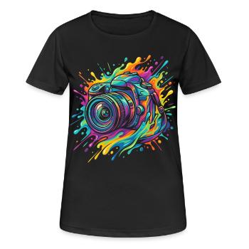 Kamera Fotografie Fotograf Spiegelreflex - Frauen T-Shirt atmungsaktiv - Schwarz - Vorne - AI Model Female 172 light (172cm)