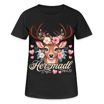 Herzmadl Shirt Damen Trachtenshirt Tracht Oberteil - Frauen T-Shirt atmungsaktiv - Schwarz - Vorne - AI Model Female 172 light (172cm)