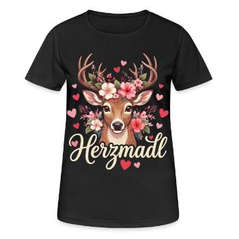 Trachtenshirt Damen Herzmadl T-Shirt Trachten - Frauen T-Shirt atmungsaktiv - Schwarz - Vorne - AI Model Female 172 light (172cm)
