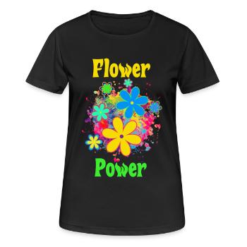 Flower Power  - Frauen T-Shirt atmungsaktiv - Schwarz - Vorne - AI Model Female 172 light (172cm)