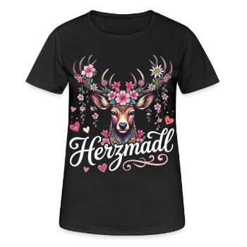 Herzmadl Shirt Damen Trachtenshirt Tracht Oberteil - Frauen T-Shirt atmungsaktiv - Schwarz - Vorne - AI Model Female 172 light (172cm)