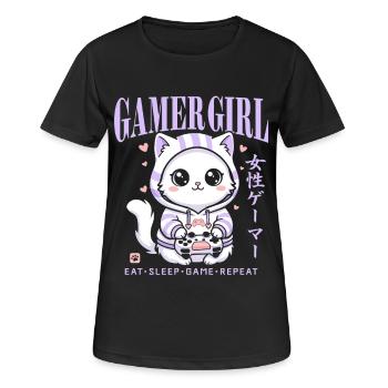 Gamer Girl Cat Kawaii Anime Gaming Mignon - T-shirt respirant Femme - noir - Devant - AI Model Female 172 light (172cm)