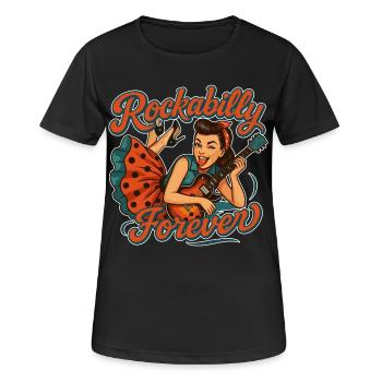Rockabilly Forever : Rockabella à la guitare électrique - T-shirt respirant Femme - noir - Devant - AI Model Female 172 light (172cm)
