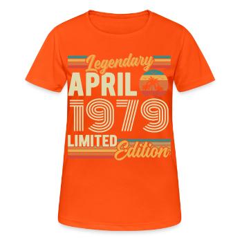 April 1979 47th Anniversary Gift - April 1979 - Women's Breathable T-Shirt - neon orange - Front - AI Model Female 172 dark (172cm)