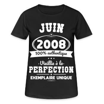 Anniversaire 18 ans - Juin 2008 Perfection - T-shirt respirant Femme - noir - Devant - AI Model Female 172 light (172cm)