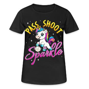 Pass Shoot Sparkle Unicorn Soccer Kids Girls - Women's Breathable T-Shirt - black - Front - AI Model Female 172 light (172cm)