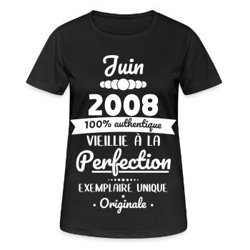 Anniversaire 18 ans - Juin 2008 Originale - T-shirt respirant Femme - noir - Devant - AI Model Female 172 light (172cm)