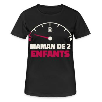 Maman de 2 Enfants Jauge Essence Humour Fatigue  - T-shirt respirant Femme - noir - Devant - AI Model Female 172 light (172cm)
