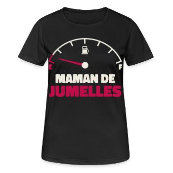 Maman de Jumelles Jauge Essence Humour Fatigue - T-shirt respirant Femme - noir - Devant - AI Model Female 172 light (172cm)