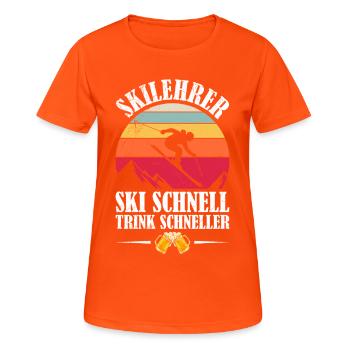 Skiing SKI INSTRUCTOR SKI FAST DRINK FASTER - Women's Breathable T-Shirt - neon orange - Front - AI Model Female 172 dark (172cm)