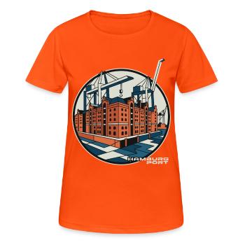 Hamburg Port Speicherstadt - Women's Breathable T-Shirt - neon orange - Front - AI Model Female 172 dark (172cm)
