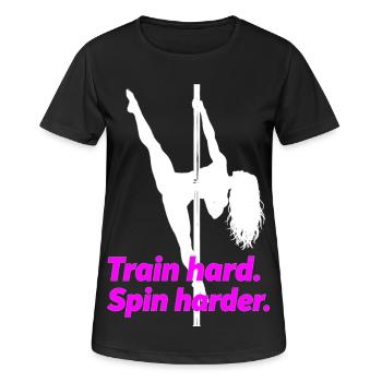 Pole Dance Silhouette – Train Hard Spin Harder - Women's Breathable T-Shirt - black - Front - AI Model Female 172 light (172cm)