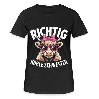 Richtig kuhle Schwester – Lustiger Kuh Wortwitz - Frauen T-Shirt atmungsaktiv - Schwarz - Vorne - AI Model Female 172 light (172cm)