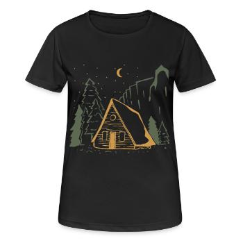 Mondbeschienene rustikale Hüttennacht - Frauen T-Shirt atmungsaktiv - Schwarz - Vorne - AI Model Female 172 light (172cm)