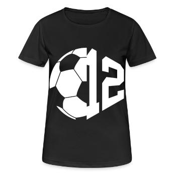 NON. 12e FOOTBALLEUR NUMÉRO 12 FOOTBALL 12E ANNIVERSAIRE - T-shirt respirant Femme - noir - Devant - AI Model Female 172 light (172cm)