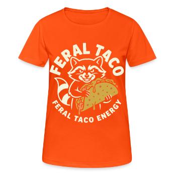 Feral Taco Energy Raccoon Motif - Women's Breathable T-Shirt - neon orange - Front - AI Model Female 172 dark (172cm)