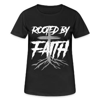 Scribble Kritzeln Zeichnung Rooted By Faith - Frauen T-Shirt atmungsaktiv - Schwarz - Vorne - AI Model Female 172 light (172cm)