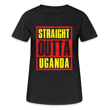Directement sorti de l’Ouganda - T-shirt respirant Femme - noir - Devant - AI Model Female 172 light (172cm)