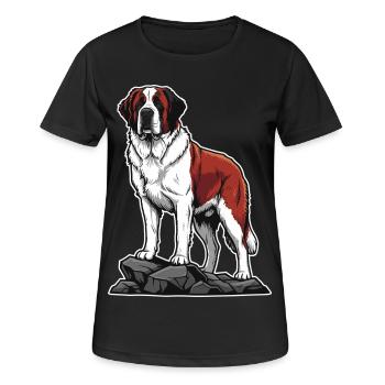 Retter des Sankt-Bernhardiner-Hundeporträts auf dem Felsen - Frauen T-Shirt atmungsaktiv - Schwarz - Vorne - AI Model Female 172 light (172cm)