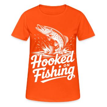 Hooked on Fishing - Frauen T-Shirt atmungsaktiv - Neonorange - Vorne - AI Model Female 172 dark (172cm)