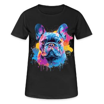 Französischer Bulldoggen-Hund Spritzkunst bunt - Frauen T-Shirt atmungsaktiv - Schwarz - Vorne - AI Model Female 172 light (172cm)