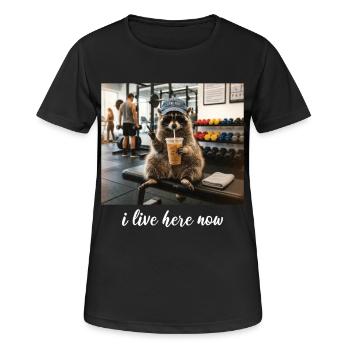 Ich wohne hier jetzt Waschbär-Gym-Workout - Frauen T-Shirt atmungsaktiv - Schwarz - Vorne - AI Model Female 172 light (172cm)