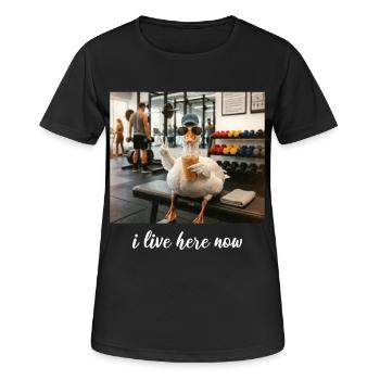 Ich wohne jetzt hier Goose Gym Workout - Frauen T-Shirt atmungsaktiv - Schwarz - Vorne - AI Model Female 172 light (172cm)