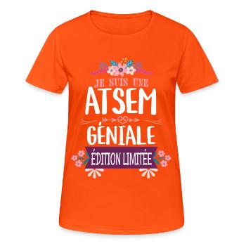 ATSEM Géniale Édition Limitée - T-shirt respirant Femme - orange néon - Devant - AI Model Female 172 dark (172cm)
