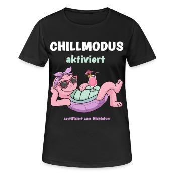 Schildkröte Chillmodus aktiviert: Pinke Lounge - Frauen T-Shirt atmungsaktiv - Schwarz - Vorne - AI Model Female 172 light (172cm)