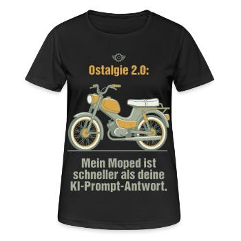 Ostalgie Moped. KI Prompt Spruch - Frauen T-Shirt atmungsaktiv - Schwarz - Vorne - AI Model Female 172 light (172cm)