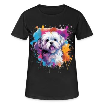 Chien maltais coloré à l’œuvre éclaboussée - T-shirt respirant Femme - noir - Devant - AI Model Female 172 light (172cm)