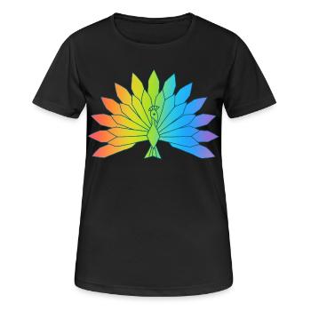 Mehrfarbiger Pfau - Frauen T-Shirt atmungsaktiv - Schwarz - Vorne - AI Model Female 172 light (172cm)