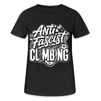 Antifaschistischer Bergtee besteigen - Frauen T-Shirt atmungsaktiv - Schwarz - Vorne - AI Model Female 172 light (172cm)