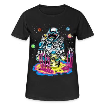 Psychedelische Astronauten-Schmelz-Regenbogen-Weltraum-Schleimkunst - Frauen T-Shirt atmungsaktiv - Schwarz - Vorne - AI Model Female 172 light (172cm)