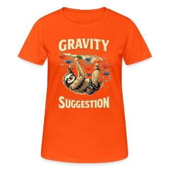 Faultier Bouldern: Gravity Is Just A Suggestion - Frauen T-Shirt atmungsaktiv - Neonorange - Vorne - AI Model Female 172 dark (172cm)