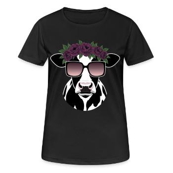 Lustige Kuh Sonnenbrille Blumen - Frauen T-Shirt atmungsaktiv - Schwarz - Vorne - AI Model Female 172 light (172cm)