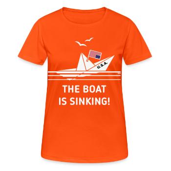 The Boat Is Sinking! (USA / Upside Down / NEG) - Frauen T-Shirt atmungsaktiv - Neonorange - Vorne - AI Model Female 172 dark (172cm)