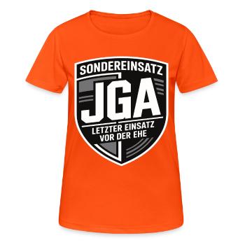  Sondereinsatz JGA – Letzter Einsatz vor der Ehe - Frauen T-Shirt atmungsaktiv - Neonorange - Vorne - AI Model Female 172 dark (172cm)