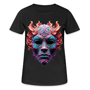 Masque orné de Démon de Feu - T-shirt respirant Femme - noir - Devant - AI Model Female 172 light (172cm)