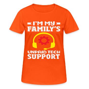 Le support technique non rémunéré de la famille - T-shirt respirant Femme - orange néon - Devant - AI Model Female 172 dark (172cm)