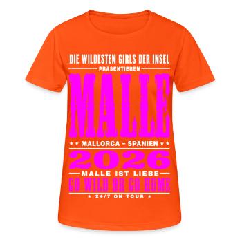 Malle 2026 Die wildesten Girls der Insel Go Wild - Frauen T-Shirt atmungsaktiv - Neonorange - Vorne - AI Model Female 172 dark (172cm)