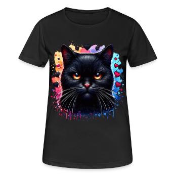 Schwarze Katze - Frauen T-Shirt atmungsaktiv - Schwarz - Vorne - AI Model Female 172 light (172cm)