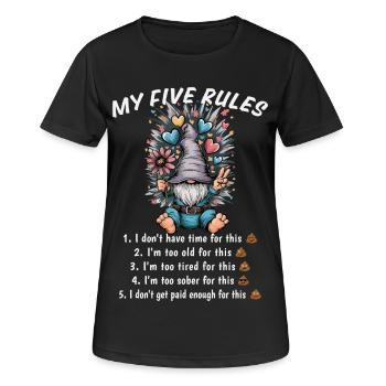 Meine fünf Regeln lustiger Gnom Humor - Frauen T-Shirt atmungsaktiv - Schwarz - Vorne - AI Model Female 172 light (172cm)