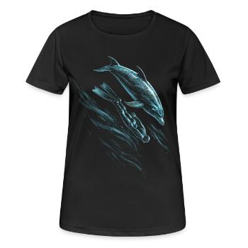 Apnoetauchen Freitauchen - Frauen T-Shirt atmungsaktiv - Schwarz - Vorne - AI Model Female 172 light (172cm)