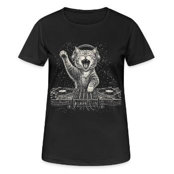 Platine Cat DJ Écouteurs Musicaux Platines - T-shirt respirant Femme - noir - Devant - AI Model Female 172 light (172cm)