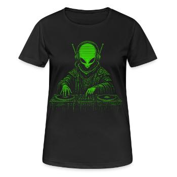 Space DJ – Perfekt für Techno und Rave Fans - Frauen T-Shirt atmungsaktiv - Schwarz - Vorne - AI Model Female 172 light (172cm)