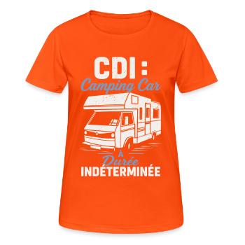 Humour Camping Car CDI Retraite Voyage - T-shirt respirant Femme - orange néon - Devant - AI Model Female 172 dark (172cm)
